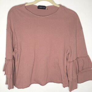 Mustard Seed Womens Pullover Blouse Top Size S Tiered Sleeve Crop Jersey Knit